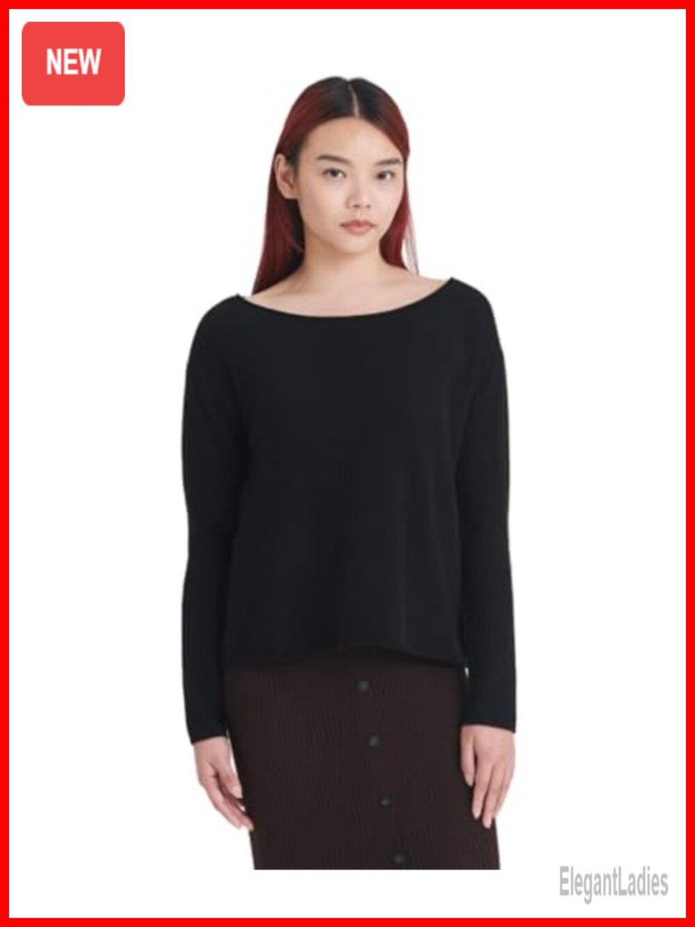 100% Cashmere Boatneck Sweater Pullover Long Sleeve Relaxed Fit